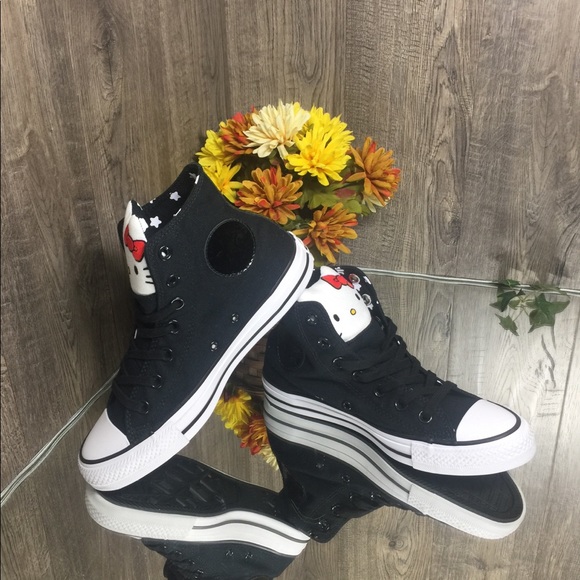 🌺 CONVERSE CTAS HI SHOES BLACK/FIERY RED/WHITE - Picture 2 of 8